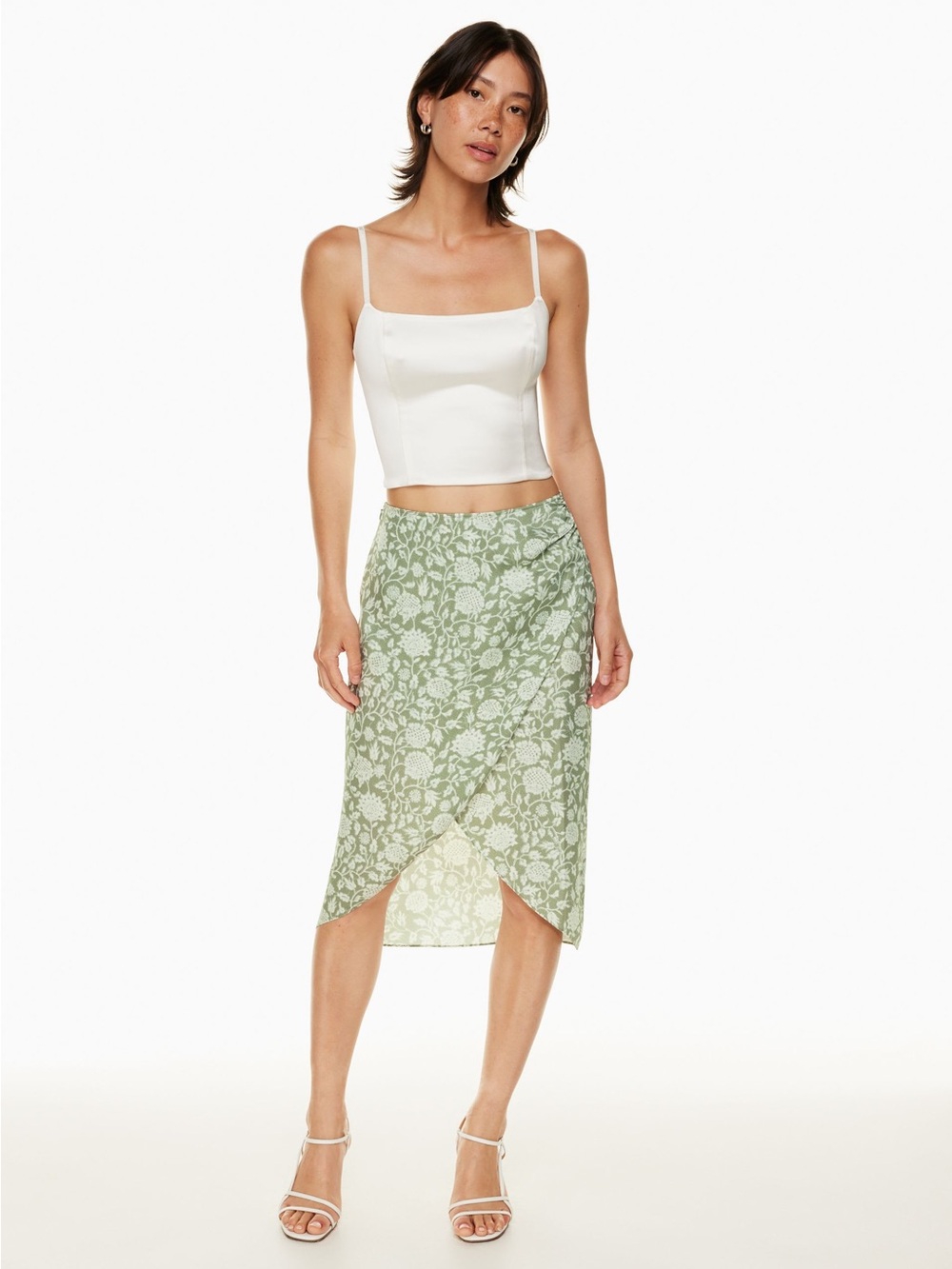 Aritzia Cressida Floral Wrap Midi Skirt in Sage Green
